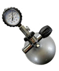 Scuba tank pressure gauge with dial readout up to 5000 psi/350 bar on a stainless DIN valve assembly