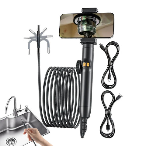 Built Like A Tank Compact Borescope With Flex Head For Snaking Through Tight Conduits On Rough Crewsites Fully Waterproof Industrial Endoscope showing flexible probe and smartphone setup.