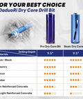 Two DaduoRi 9.5-in dry core drill bits (Pro and Basic) with 3 adapters: SDS Plus, SDS Max, 1/2-in hex