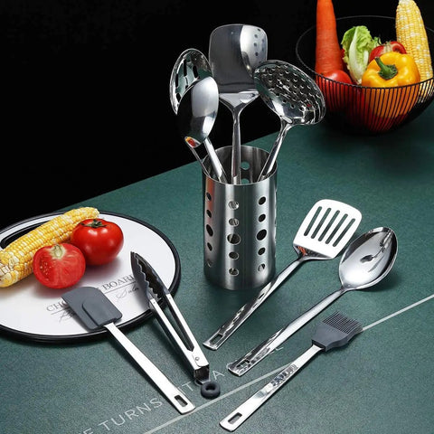 Stainless Steel 13 Piece All In One Kitchen Utensils Set With Holder Nonstick Heat Resistant Dishwasher Safe