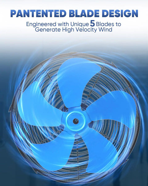 Beast Mode 18 Inch Wall Mount Industrial Oscillating Fan with 3 Speed Settings displaying its five blade design