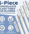 Five Piece Beefy Borosilicate Glass Tubes, 4 Inch Length, 2mm Wall Thickness, High Heat Resistant Glass Blowing Tubes image