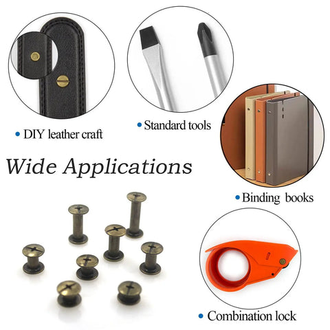 Wide applications of Leather Craft Rivet Kit With Chicago Screws 90 Sets In 6 Sizes M5 4mm 5mm 6mm 8mm 10mm 12mm shown