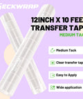 Clear Transfer Tape For Vinyl With Alignment Grid, 12 Inch By 10 Ft rolls, printable HTV ready, shown with grid pattern details.