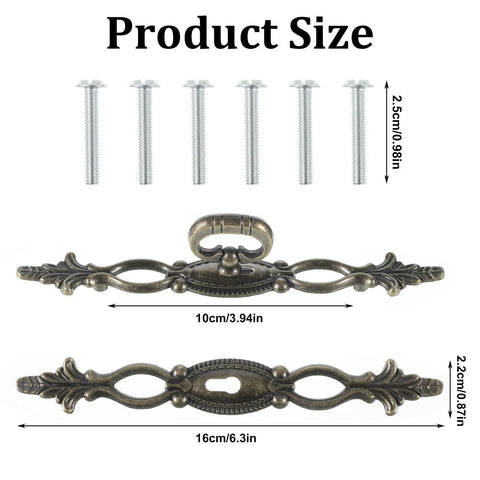 Vintage Style Antique Bronze Long Cabinet Handles 6.3 Inches, 2 Pack Hollow Drawer Pulls With Screws, product size shown
