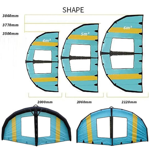 Inflatable Wing For Windsurfing And Wing Foil With Window 4m2 5m2 6m2 Sizes Portable Handheld Wing Kite Surfing Gear Diagram