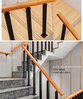 Heavy Duty Adjustable Black Wrought Iron Bracket With 24 Inch Pine Wood Deck Support for stylish indoor staircase railings.