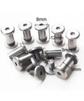 Stainless Steel Pivot Pins Rivets For Knife Handles Pack Of 10 displayed with 9mm length, 8mm head, 5mm shaft specifications.