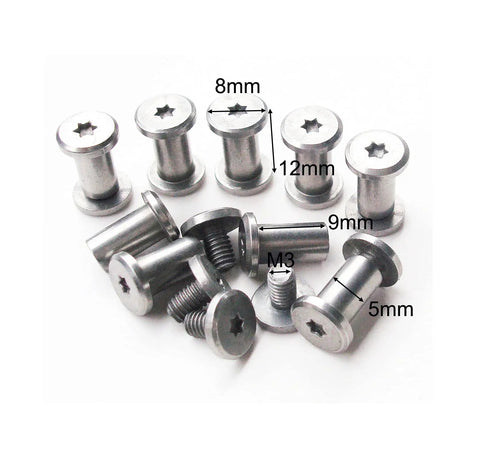 Stainless Steel Pivot Pins Rivets For Knife Handles Pack Of 10 displayed with 9mm length, 8mm head, 5mm shaft specifications.