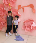 Heavy Duty Commercial Mop Set With Fifty Eight Inch Handle And Three Machine Washable Cotton Loop Heads That Kicks Ass On Gunked Up Floor Grime While Saving Your Lower Back For Warehouses with children.