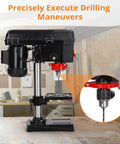 Solid Shop Ready Benchtop Drill Press With Eight Inch Chuck And Boss Two Point Five Amp Motor, showing drill and tilt table.