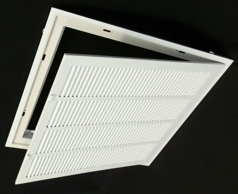 Sturdy 24 By 24 Inch Steel Return Air Grille With 1 Inch Filter Slot Easy Removable Face With Plastic Tabs White Flat Stamped