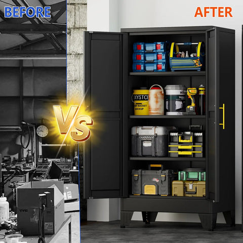 Tall 47.2 Inch Metal Garage Storage Cabinet With Door And Adjustable Shelves For Indoor And Outdoor Use Heavy Duty Steel Tool Cabinet