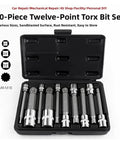 Premium 10pc S2 Steel Torx Star Bit Socket Set With Quick Wrench Driver For Heavy Duty Repair Jobs And Tough Rusty Bolts That Get The Job Done Right. open case, M4-M18
