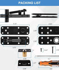 Packing list for Heavy Duty Hidden Door Hinge For Wood Secret Door Hardware showing components and measurements.