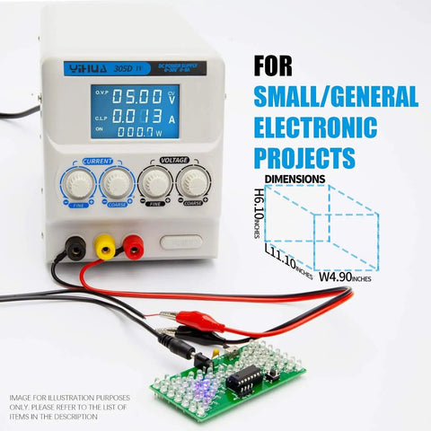 Regulated Variable DC Bench Power Supply 0 To 30V And 0 To 5A Low Noise Switch Mode with alligator clips, LED display, for DIY projects