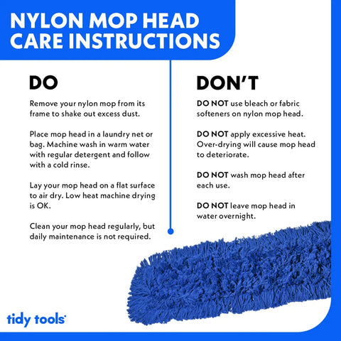 Nylon mop head care instructions for Heavy Duty Commercial Dust Mop Replacement Head Built Like A Tank With Dense Cotton Nylon Strands Runs Slick On Any Surface Industrial Janitorial Refill Universal 60 Inch Frame Takes Care Of Business Blue.