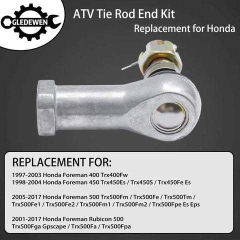 Honda Foreman Tie Rod End Kit For 1997-2017 ATV 400 450 500 Bolt-On Direct Fit Easy Install Replacement Ball Joints, OE Spec Quality, Long-Lasting Steering Linkage Upgrade. silver tie rod end with ball joint for Honda ATV steering replacement