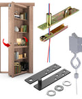 Hidden Bookcase Pivot Hinges With Concealed Wire Passage for Secret Murphy Door, heavy-duty DIY kit supports 150 lbs, 5/8 inch offset