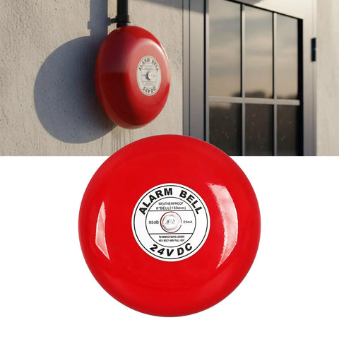 Mega Loud High Volume Electric Security Alarm System With 6 Inch Round Horn 95dB Penetrating Tone Multiple Power Options Durable ABS Construction Long Distance Sound Propagation Easy Mounting Reliable Early Warning For Home Or Business red 6-inch ABS alarm bell mounted outdoors