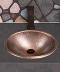 18 Gauge Pure Copper Oval Drop In Bathroom Sink Hand Hammered For Vanity Countertop 17 Inch Top Mount Copper Vanity Sinks