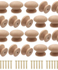 Unfinished Wood Cabinet Knob Set 20 Mushroom Drawer Pulls With Screws 1.3 Inch Diameter 1 Inch Height Solid Wood Dresser Knobs In Brown White Log Varnish Black And Unfinished, 20 wood knobs and screws