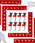 Corner Clamps For Woodworking 4 Pack 90 Degree Right Angle Aluminum Squares 5.5 Inch includes gloves and accessories, top view