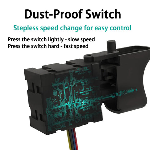 Pro Grade Brushless Electrician Wire Puller And Cable Threader Handles Tight Conduits With Zero Hassle Equipped With Bright Integrated Led Work Light And Dependable Lithium Battery For Easy Daily Grind Trade Tasks, showing dust-proof switch with stepless speed change.