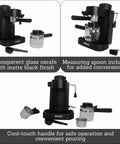 Electric Espresso Cappuccino Maker With Milk Frother, 4 Cup Capacity, Black Coffee Machine For Home Barista Experience