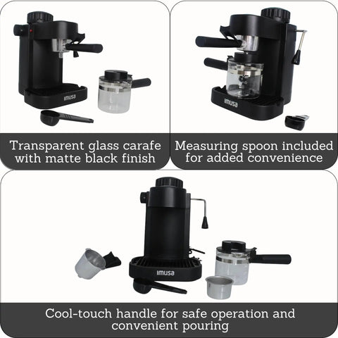 Electric Espresso Cappuccino Maker With Milk Frother, 4 Cup Capacity, Black Coffee Machine For Home Barista Experience