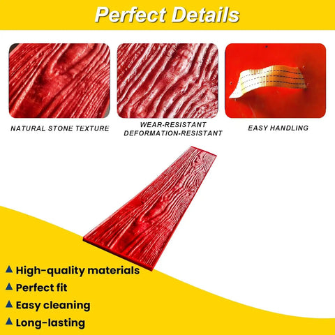 Concrete Stamp Set With Wood Grain And Stone Wall Textures For DIY Pro Grade Stamped Concrete Projects shown in red detail