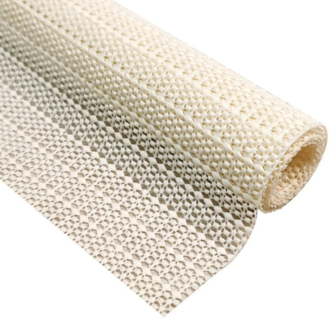 Heavy Duty Queen Mattress Gripper Pad With Dual Sided Nonslip Rubber Base, rolled and showcasing its textured surface.