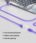 RJ45 Female To Female Ethernet Coupler Kit connecting laptop with purple cable for smooth data transfer and gaming