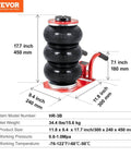 3 Ton Triple Bag Air Jack For Cars, Fast 5 Second Lift, 6600 Lbs Capacity, Lifts From 5.3 Inches To 15.75 Inches, Heavy Duty Pneumatic Car Lift With Short Handle, Red, showing dimensions and specifications.