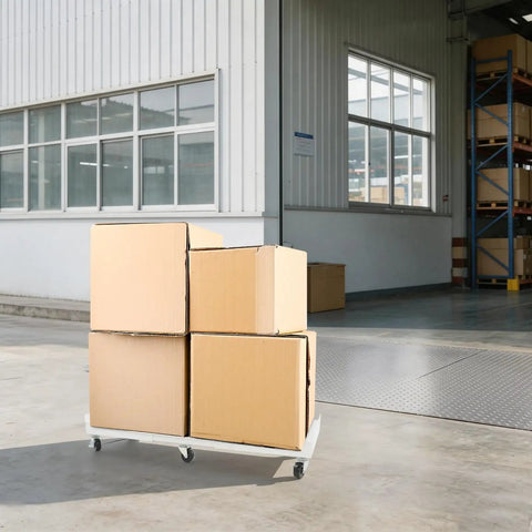 Heavy Duty 2000 Lbs Capacity Moving Dolly With 6 Smooth Wheels And 3 Brakes, Adjustable Telescoping Steel Furniture Mover For Frige And Washer, Super Tough White Roller Cart For Office Moves carrying cardboard boxes indoors.