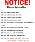 Fitment information for 4WD Front Wheel Bearing Hubs And CV Axles Kit for various GM models from 2007-2014, including Escalade and Sierra.