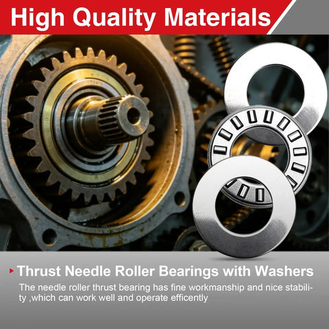 Heavy Duty Thrust Needle Roller Bearings With Washers, Two Sets, One Half Inch Bore, gears in background