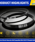 Ezgo Txt Gas Golf Cart Drive Belt and Starter Belts Kit for 4 Cycle Golf Carts, Fits 1994 to 2013 Ezgo Txt Models, close-up view