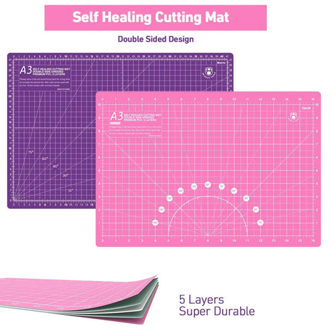 Pink A3 cutting mat from 45mm Rotary Cutter Set With Ergonomic Handle, Five Extra Rotary Blades And Ten Replacement Blades
