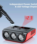 Slick Heavy Duty 7 In 1 Cigarette Lighter Splitter With 3 Independent 12V 24V Socket Outlets And 4 Fast Charge Usb Ports LED Voltage Monitor, showing LED display and power switch.