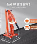 Heavy Duty Hydraulic Engine Hoist And Two Ton 4400 Lbs Cherry Picker Shop Crane folded for compact storage measurements displayed.