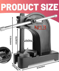 3 Ton Arbor Press Desktop Manual For Metal Forming, Plastic Cutting, And Hole Punching, side view with dimensions, blue finish