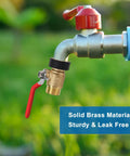 Heavy Duty Garden Hose Shut Off Valve 3/4 GHT Quick Shut Off Ball Valve with long handle attached to outdoor spigot