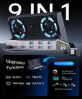 12 In 1 Dual Cooling Fan Docking Station For Steam Deck Rog Ally Xbox And Nintendo Switch With Hdmi 4K 60Hz Gigabit Ethernet And Type C Power Delivery showing fans and ports.