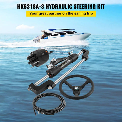 Beefy Hydraulic Outboard Steering Kit With 13.5 Inch Aluminum Wheel And 18 Foot Nylon Hose And 300HP Helm Pump