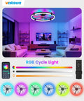 Sleek 24 Inch Rgb Ceiling Fan With Built In Lights And Wireless Remote, Low Profile Flush Mount Setup, Adjustable Cool To Warm Dimming, Whisper Quiet Bladeless Design, Total Room Vibe For Bedrooms Or Chill Spaces in modern living room.