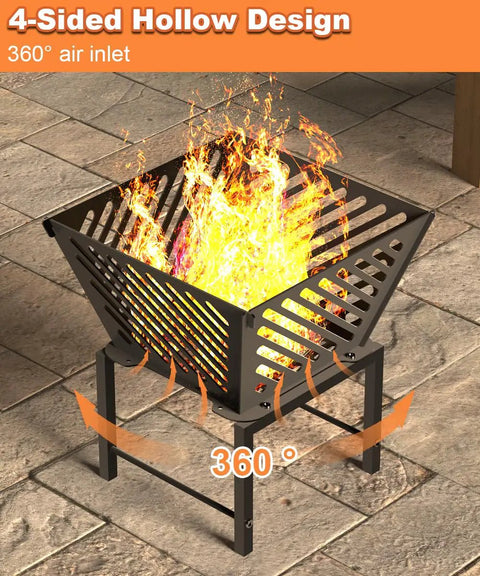 Portable 17 Inch Outdoor Fire Pit With Storage Bag For Camping, Patio, Picnic And Backyard BBQ, 360 Degree Airflow, hollow design
