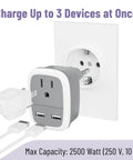 Travel Ready European USB Adapter US To Europe Plug 3 In 1 Power Adapter For Europe Great For France Germany Italy Spain Greece Switzerland Denmark Israel And Other Major Destinations