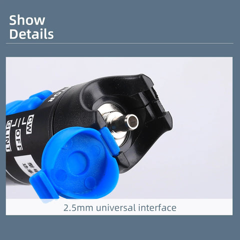 Aluminum pen-style fiber optic visual fault locator with blue cap and 2.5mm universal interface