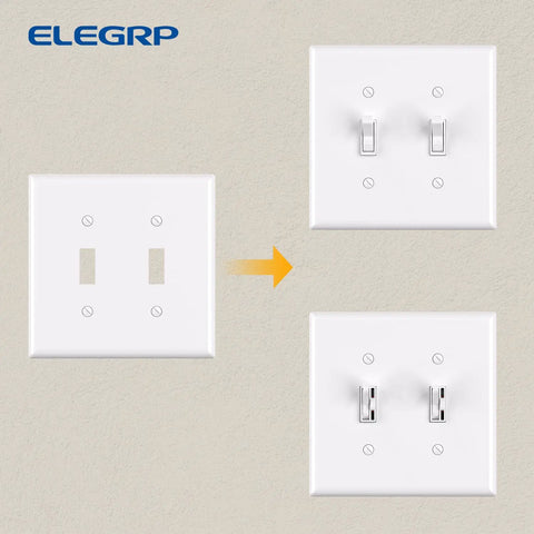 2-Gang Toggle Switch Wall Plate Set Mid-Size Unbreakable Polycarbonate Cover For Toggle Dimmer Light Switches UL Listed Glossy White 5 Pack